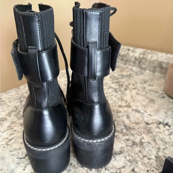 Calvin Klein Black Lace-Up Moto Boots - Picture 3 of 5